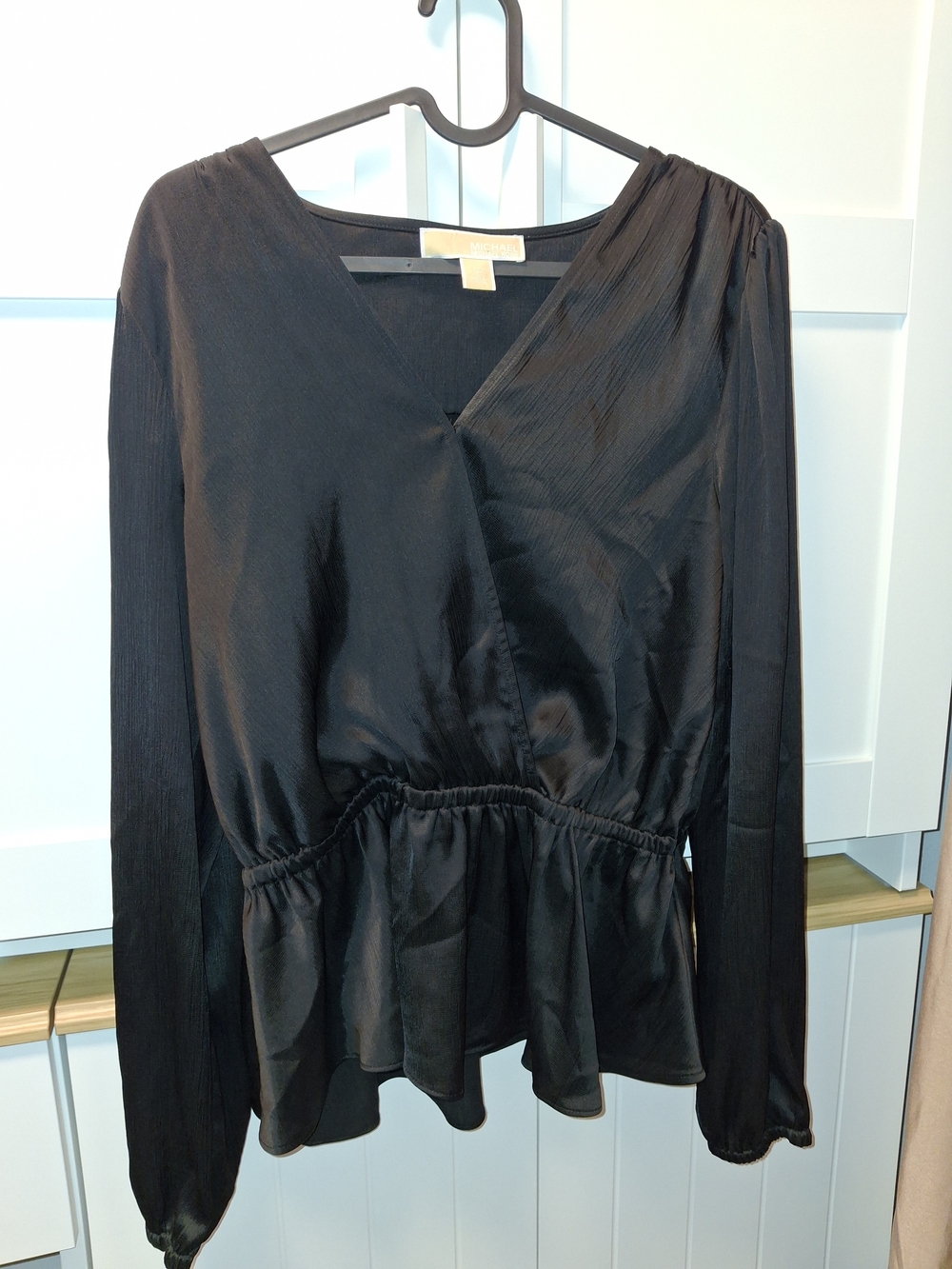 Michael Kors Black Wrap-Style Peplum Blouse